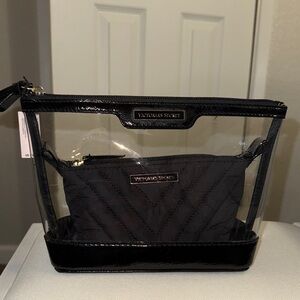 Victoria's Secret Black Quilted Cosmetic Bag Set